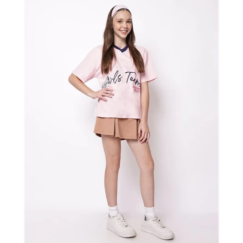 Short Saia Juvenil Moletinho com Bordado Pregas Marrom 16