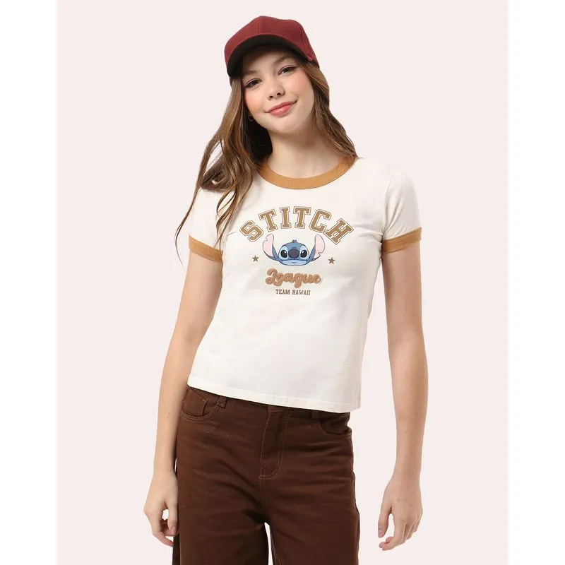 Camiseta Juvenil Algodão Disney Stitch Off White 16