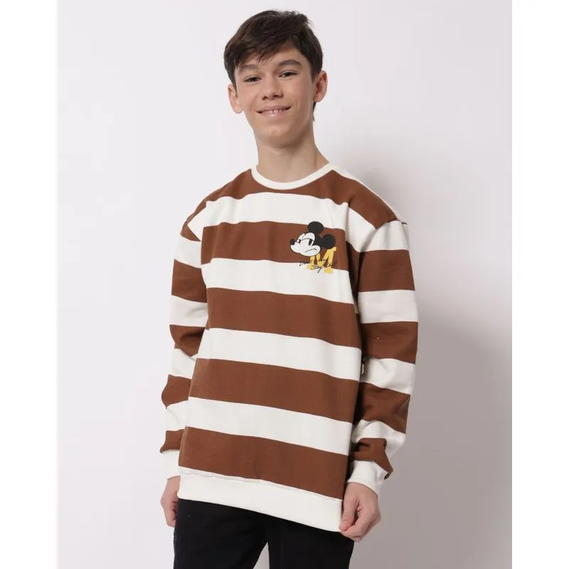 Blusão Moletom Juvenil Disney Mickey Listrado Bege 16