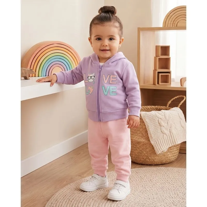 Conjunto Moletom Bebê Estampa Love Lilás e Rosa G