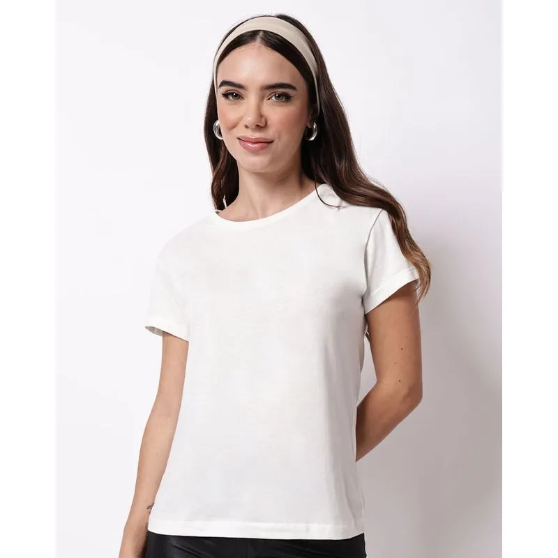 Blusa Feminina Básica Manga Curta Off White P