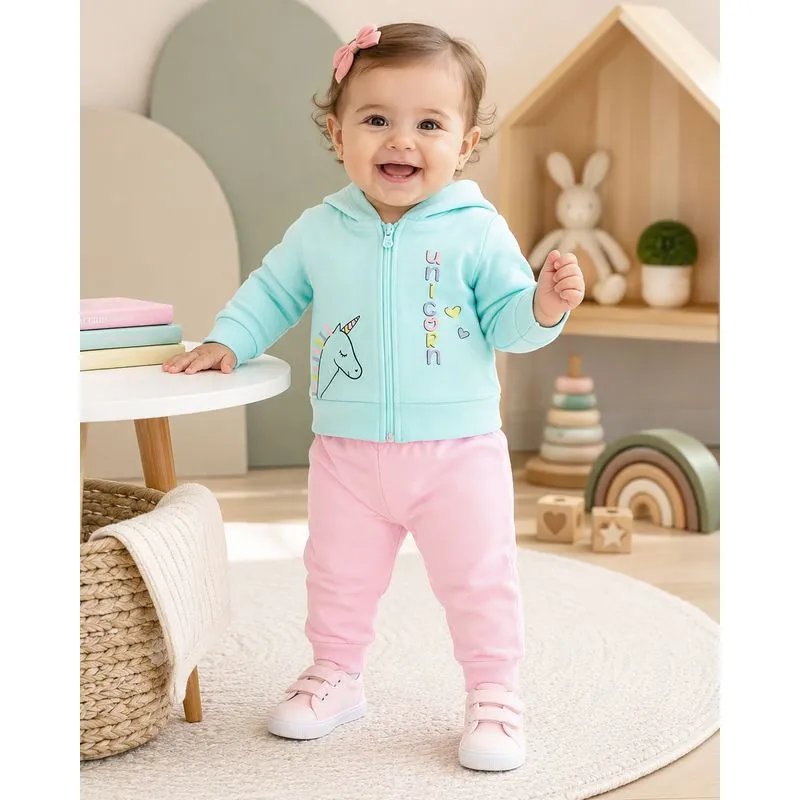 Conjunto Moletom Bebê com Capuz Unicórnio Verde G