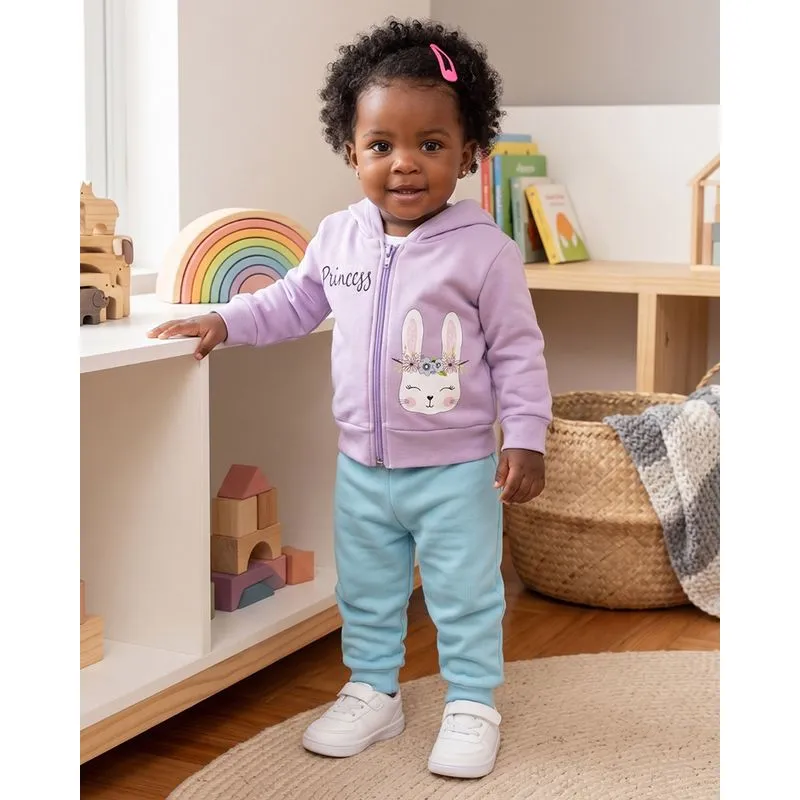Conjunto Moletom Bebê Estampado com Capuz Lilás G