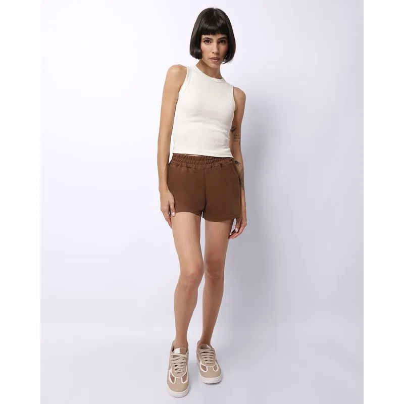 Short Feminino Moletinho Cós Largo Marrom P