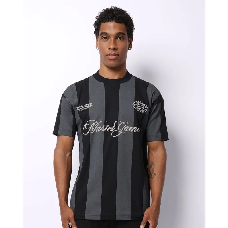 Camiseta Masculina Algodão Oversized Listrada Preta GG