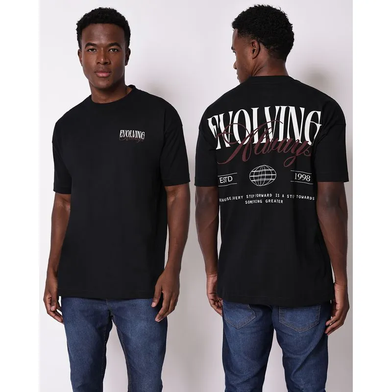 Camiseta Masculina Algodão Estampa Frente e Costas Preto PP