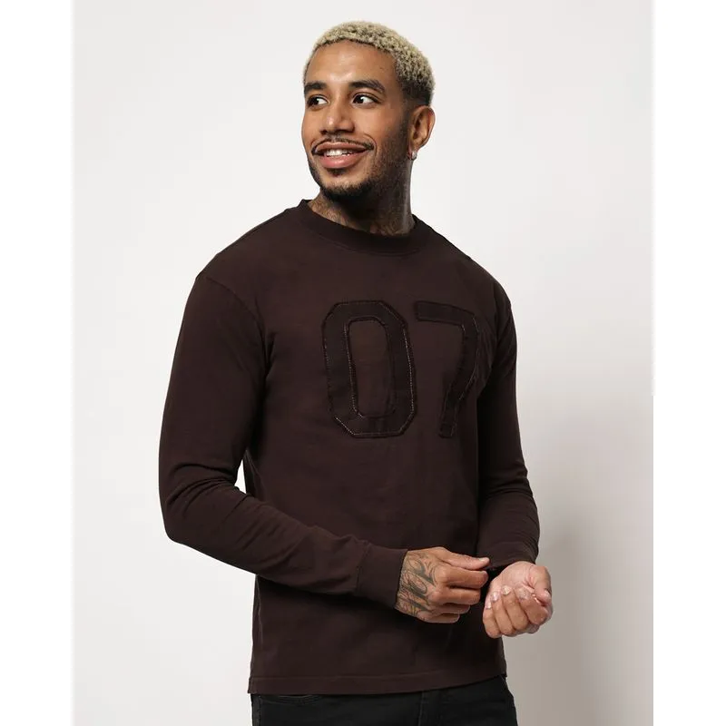 Camiseta Masculina Algodão Estampa Frontal Manga Longa Marrom PP