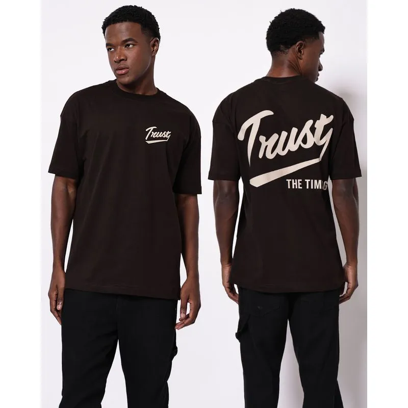 Camiseta Masculina Algodão Trust Frente Costas Marrom G