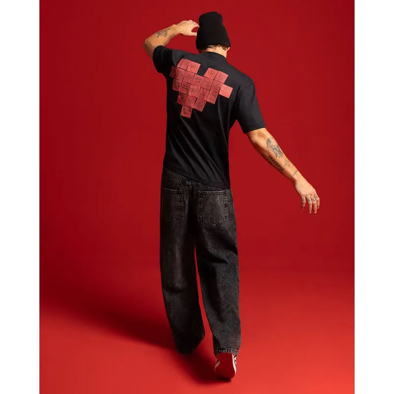 Camiseta Masculina Algodão Estampa Post It Coração Oversized Preta M