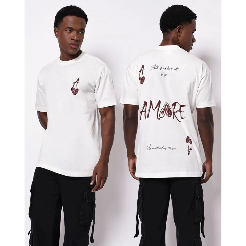Camiseta Masculina Algodão Oversized Estampa Amore Off White G