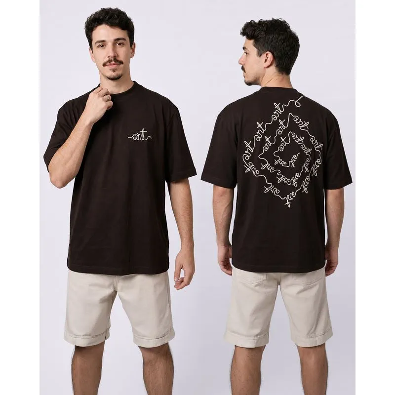 Camiseta Masculina Algodão Estampa Frente Costas Marrom P