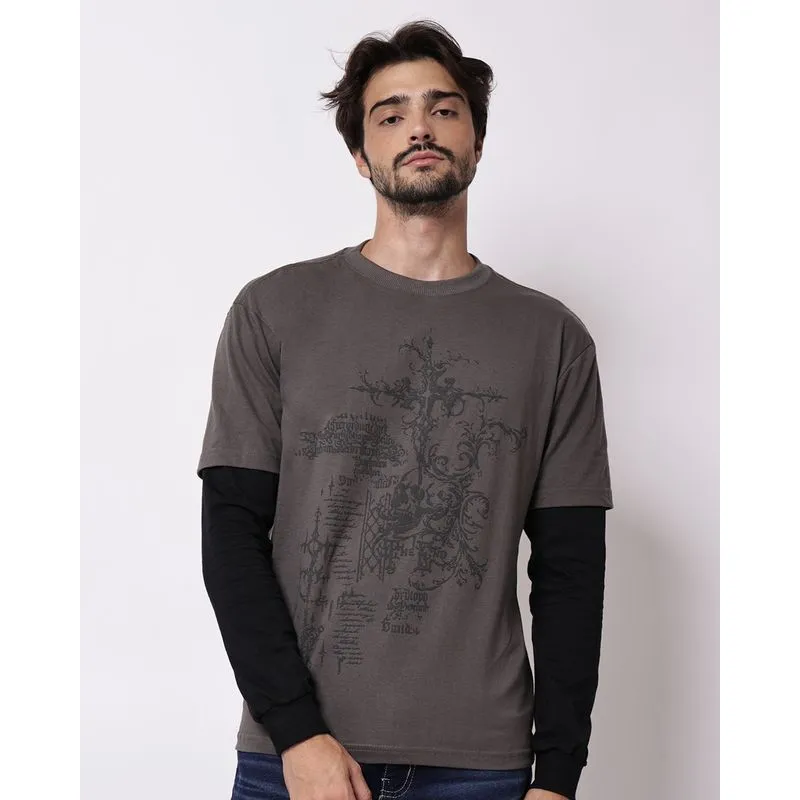 Camiseta Masculina Algodão Manga Longa Texturizada Cinza G