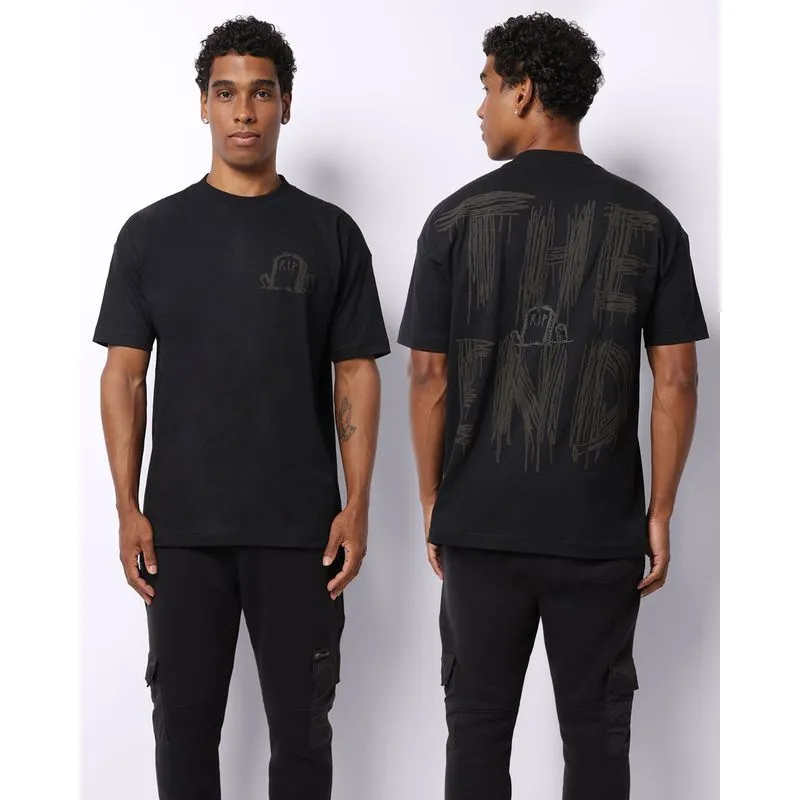 Camiseta Masculina Algodão com Estampa Frente e Costas Preta PP
