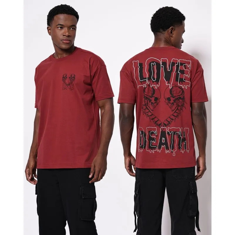Camiseta Masculina Algodão Estampa Love Death Frente e Costas Vermelha M