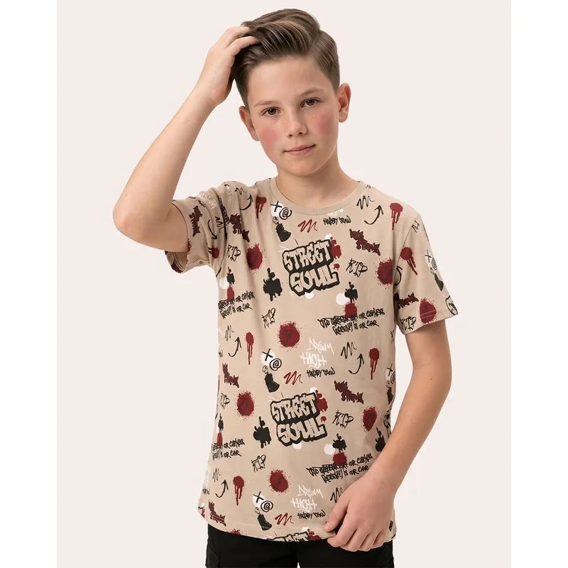 Camiseta Infantil Manga Curta Estampa Street Soul Bege 14