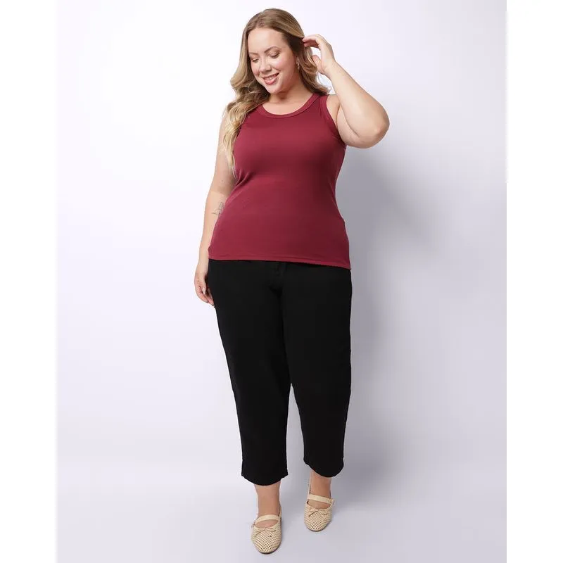 Calça Sarja Plus Size Feminina Mom com Bolsos Preta 46
