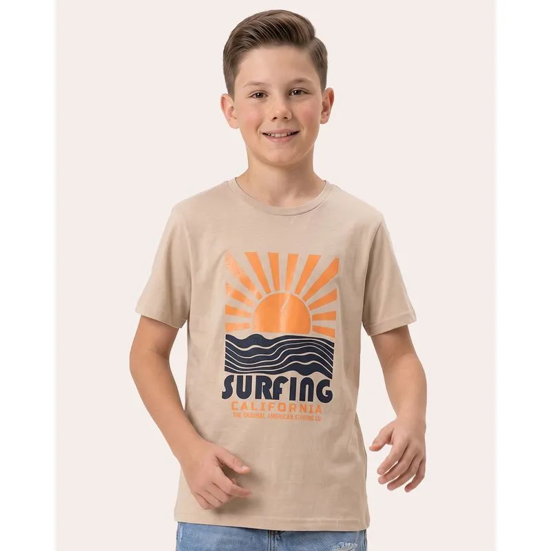 Camiseta Juvenil Estampa Surfing Manga Curta Bege 14