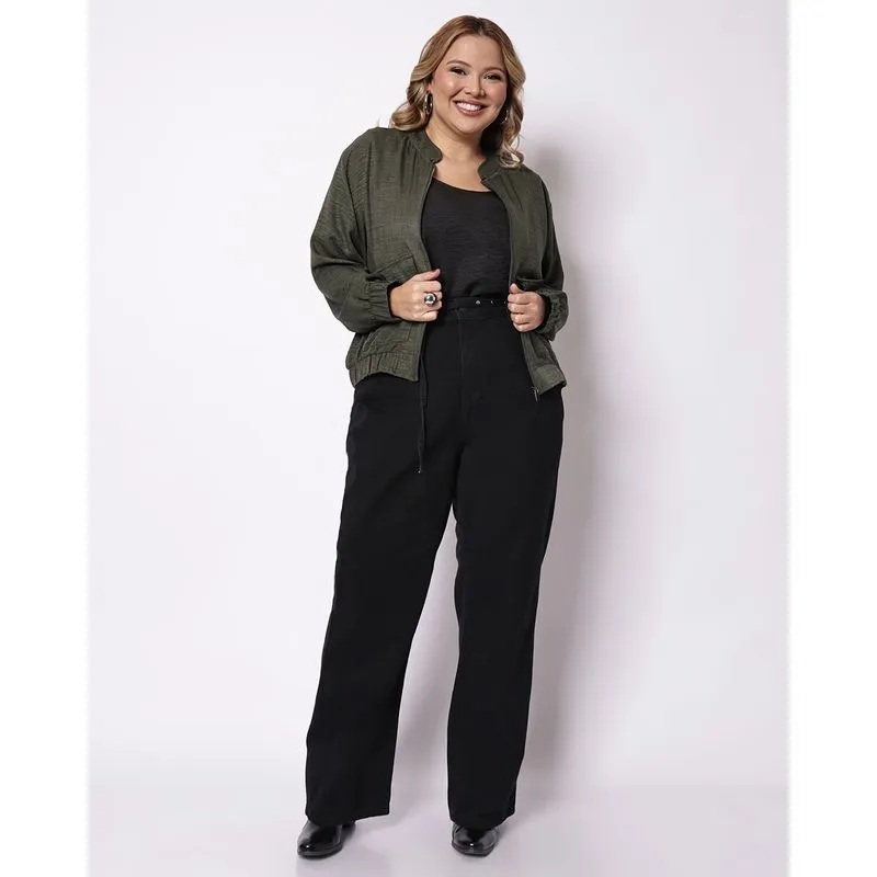 Calça Sarja Plus Size Feminina Skinny Cinto com Tachas Preta 58