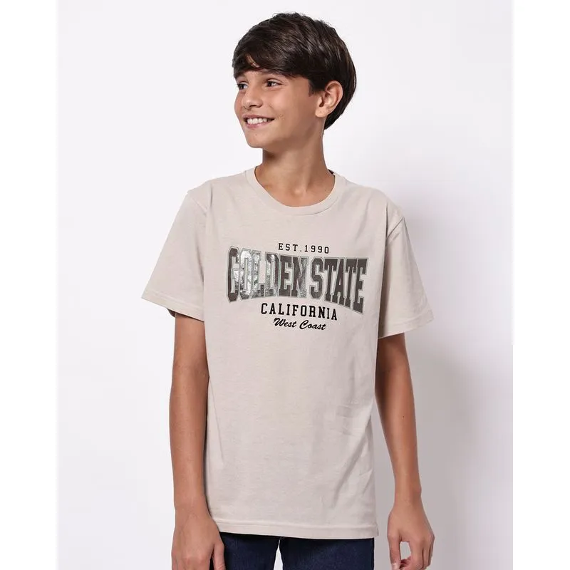 Camiseta Juvenil Algodão Estampa Golden State Manga Curta Bege 12