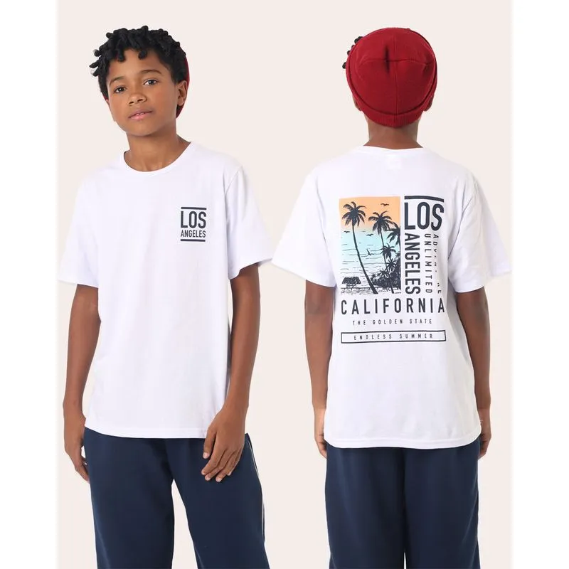 Camiseta Juvenil Estampa Frente e Costas Los Angeles Branca 16