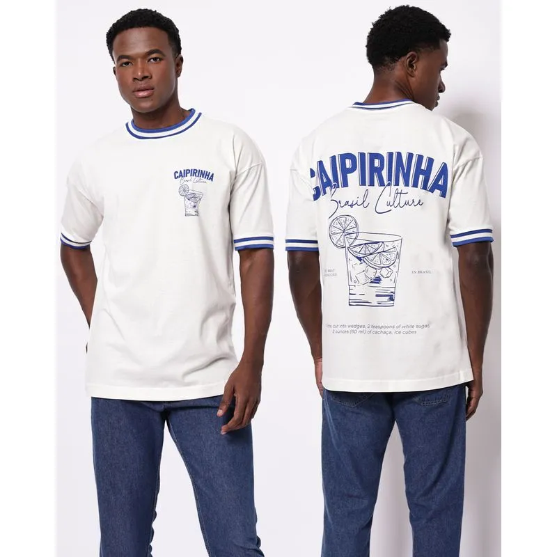Camiseta Masculina Algodão Estampa Frente Costas Off White G