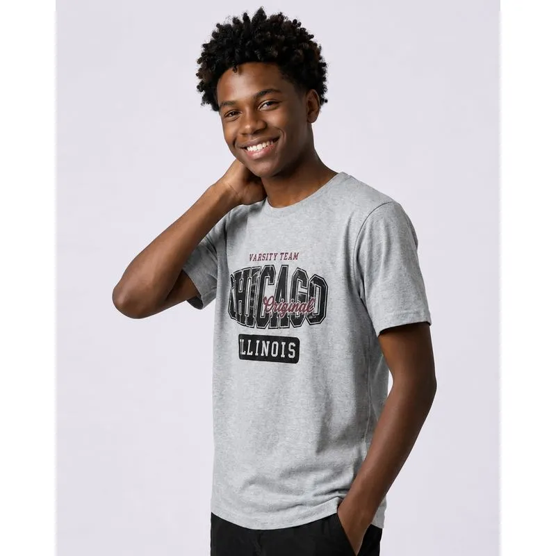 Camiseta Juvenil Chicago Manga Curta Cinza 16