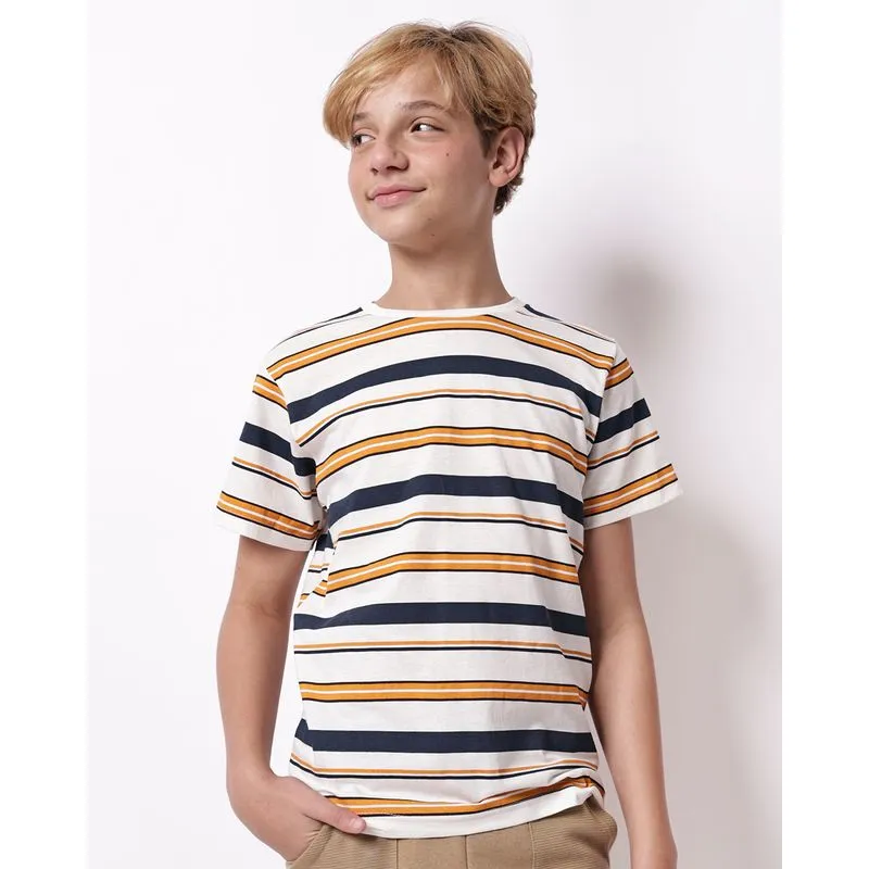Camiseta Juvenil Algodão Listrada Off White 14