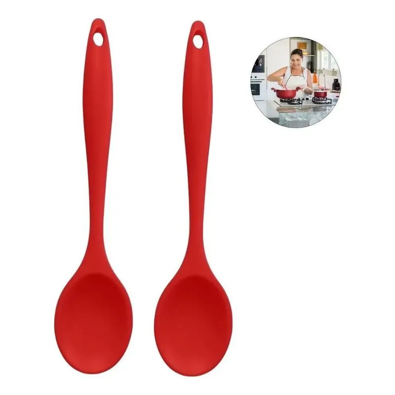 10x Kit 2 Colheres De Silicone Cozinha Arroz Alta Qualidade