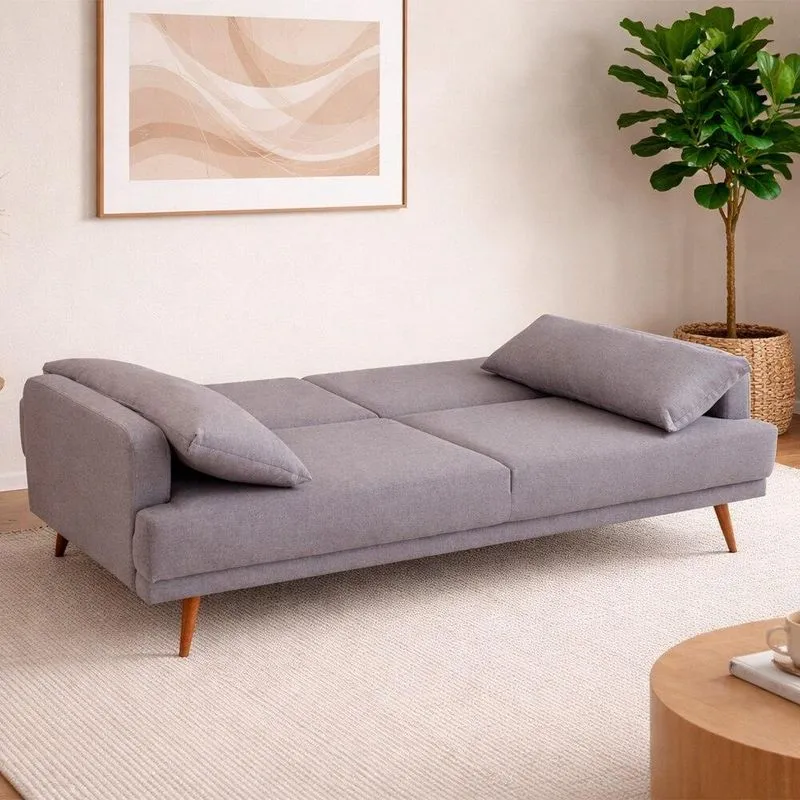Sofá-cama Casal 4 Lugares Herval Click Linho Cinza Escuro, 211 Cm