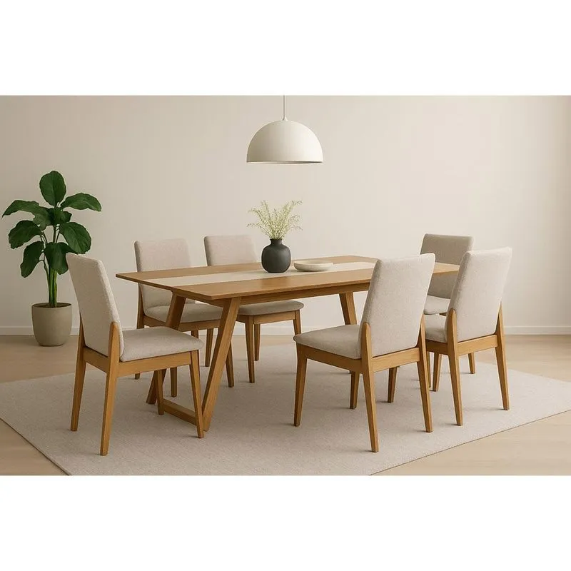 Sala de Jantar 7 Peças Herval MH Amêndoa Com Off White 5253/3285