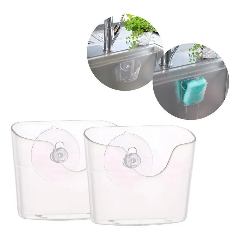 Porta Esponja Ventosa Suporte Bucha Pia Cozinha Kit 2 Unid C