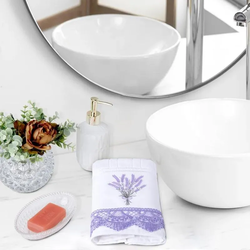 Toalha Lavabo Social Mão Dohler Bordada Com Lavanda