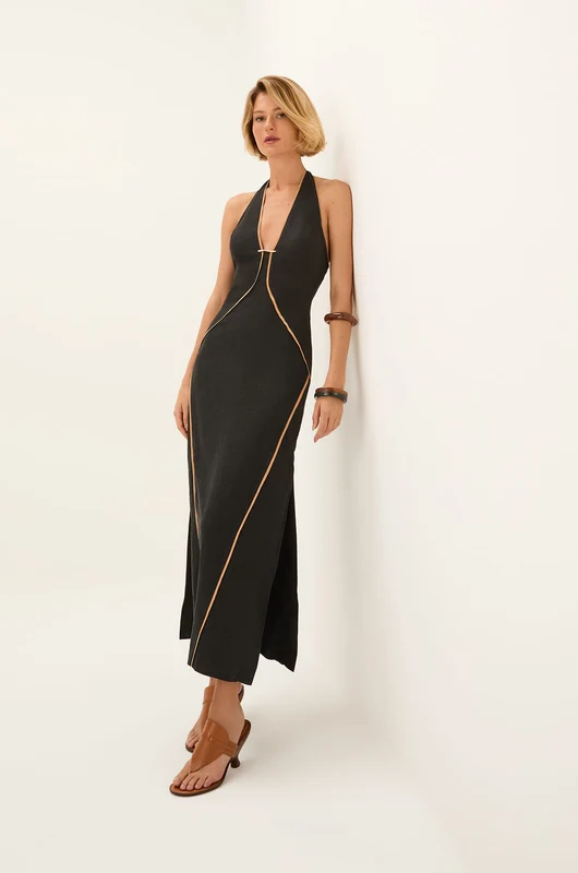 Vestido Midi Iva Det Black Preto / 36