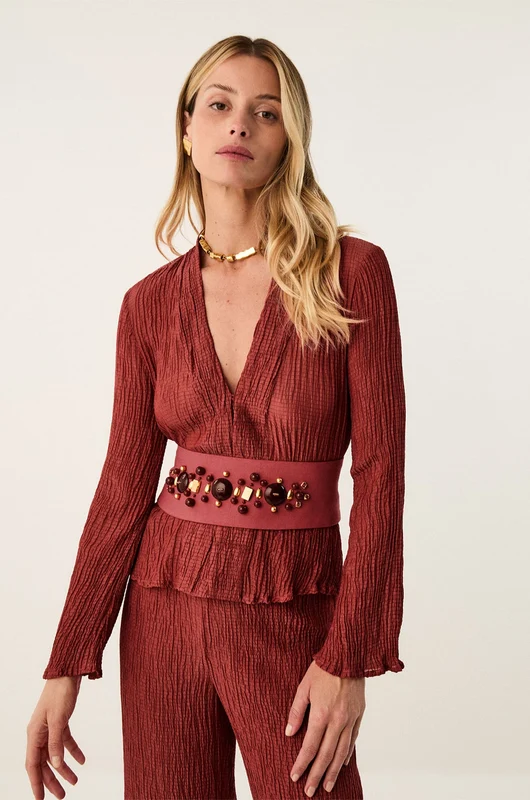 Camisa Manga Longa Tay Detalhe Burgeon Vermelho / G