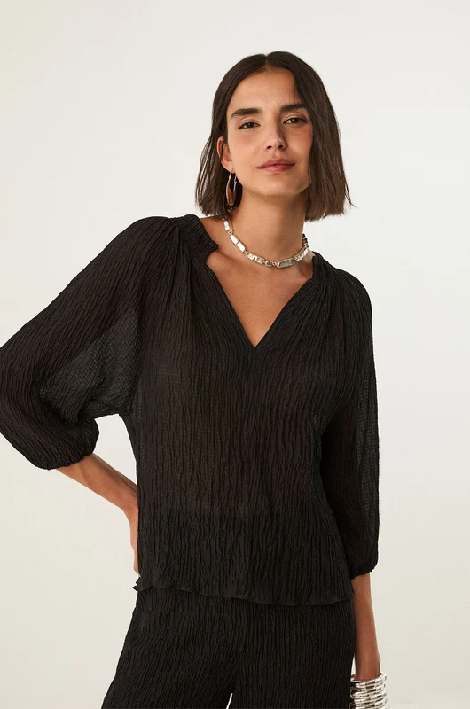 Blusa Manga Longa Brina Black Preto / G