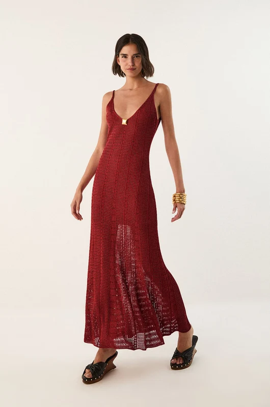 Vestido Longo Reese Tricot Burgeon Vermelho / PP