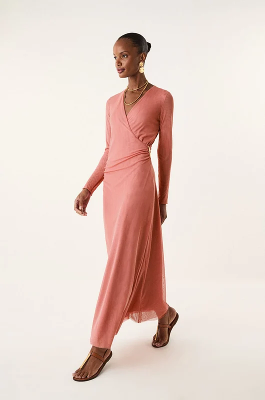 Vestido Manga Longa Ruama Detalhe Duskin Rosa / P