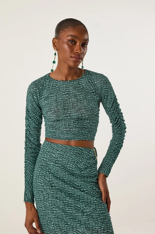 Blusa Manga Longa Mira Serpent Skin Acqua Estampados / PP