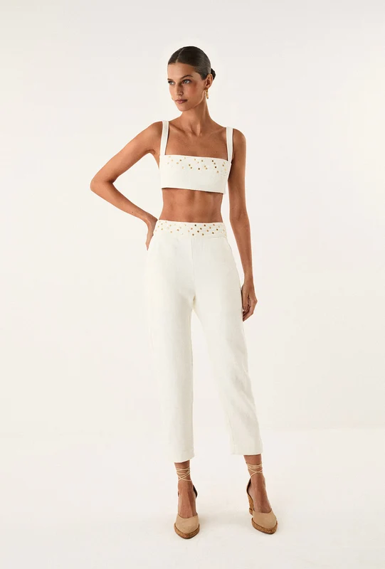 Top Curto Cleo Detalhe Off White Branco / PP