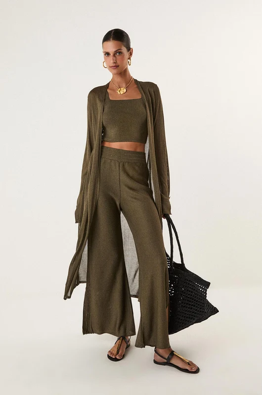 Cardigan Longo Rita Tricot Purpose Marrom / G