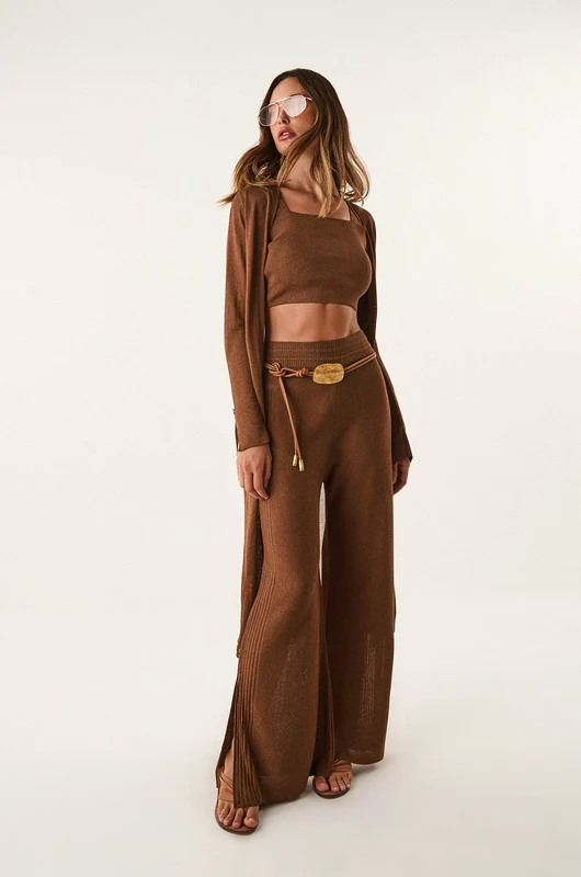 Cardigan Longo Rita Tricot Camel Marrom / PP