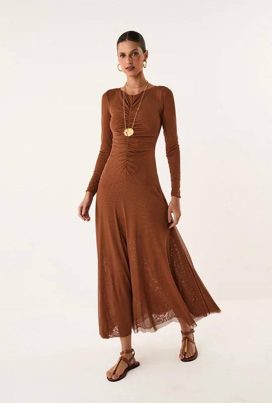 Vestido Midi Susana Camel Marrom / P