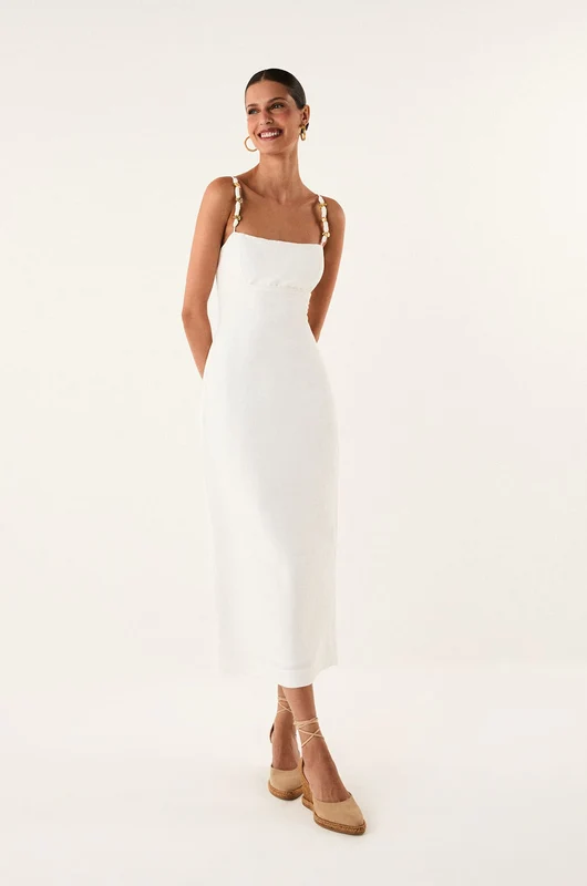 Vestido Midi Antonie Detalhe Off White Branco / 42