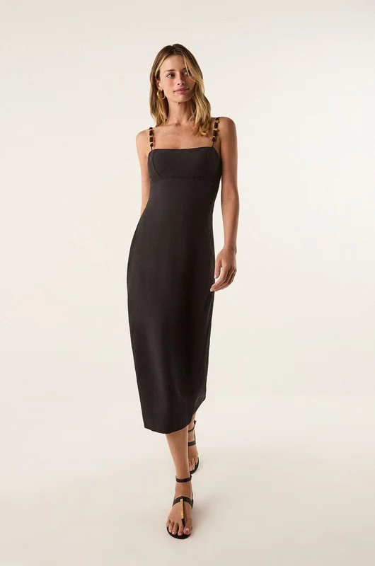 Vestido Midi Antonie Detalhe Black Preto / 36