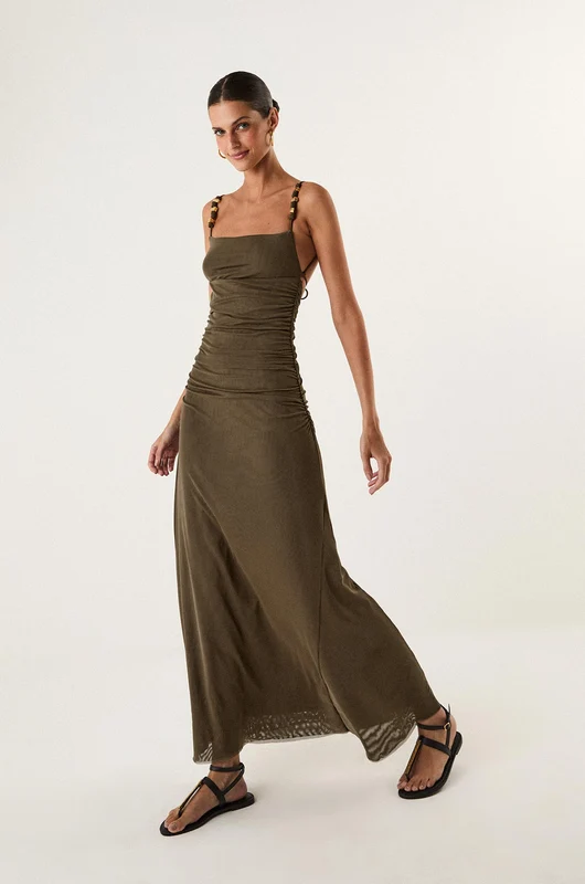 Vestido Longo Rumi Detalhe Purpose Marrom / GG