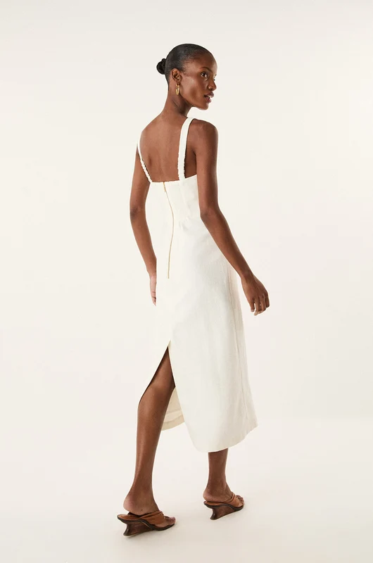 Vestido Midi Cleo Detalhe Off White Branco / 38