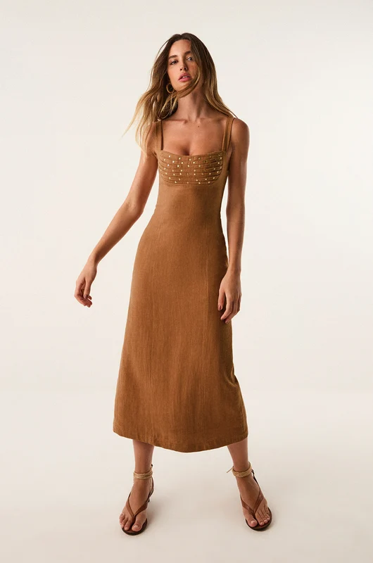 Vestido Midi Cleo Detalhe Clay Marrom / 42