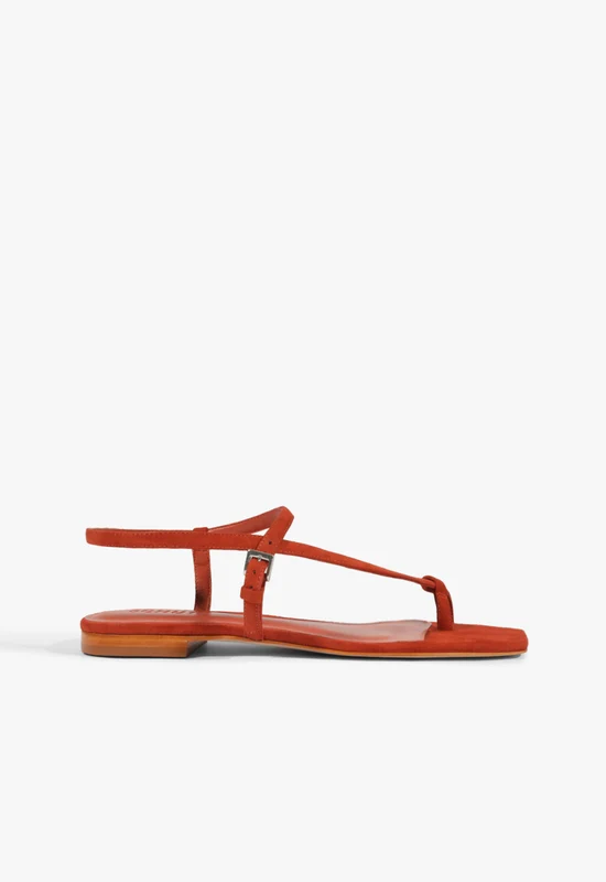 Lisa Suede Flat Sandal 5.5 / Caiena Red / Suede
