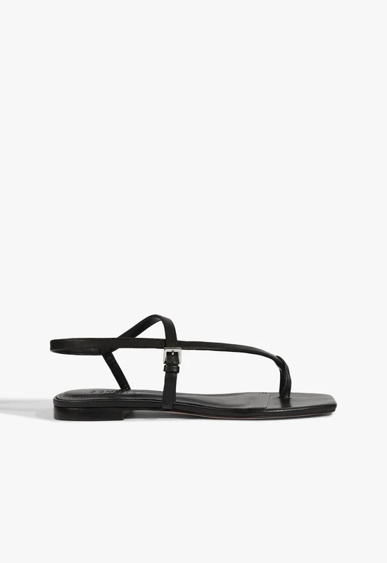 Lisa Leather Flat Sandal 8.5 / Black / Leather