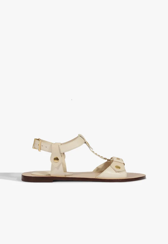 Stevie White Leather Flat Sandal 9.5 / Sugar White / Leather